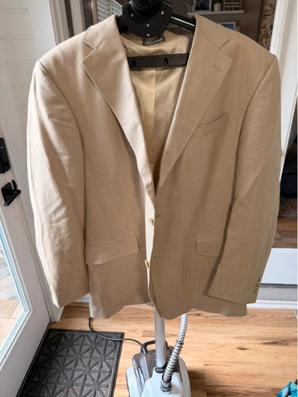 Oscar de la Renta Men's Beige Silk Wool Blazer Suit Jacket 46L